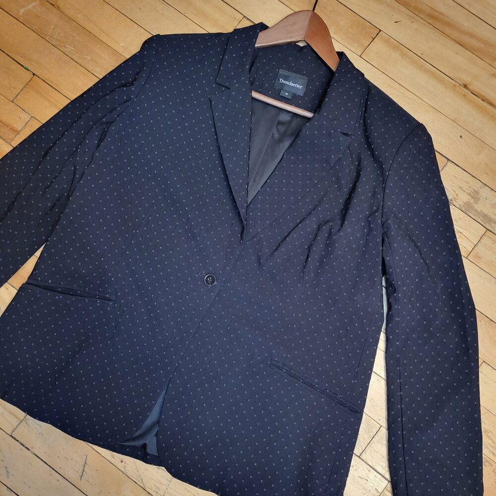 Trendsetter Black Micro Dot Blazer Size 18 Stretch Single Button Professional‎